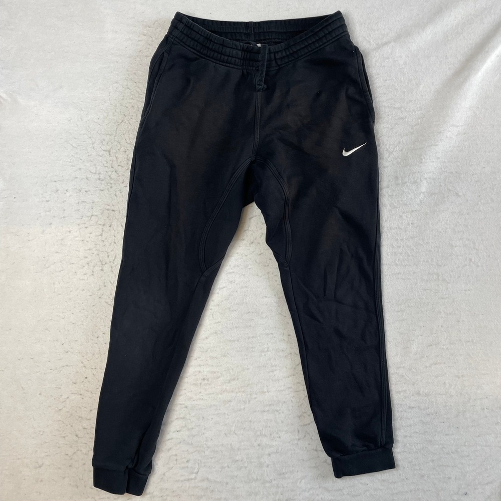 Nike Sweatpants Mens Small Black Fleece Tapered Joggers Swoosh Logo